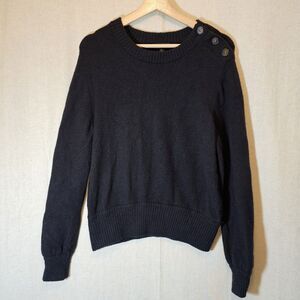 J. Crew Sweater Women XL Button Shoulder Black Merino Wool Alpaca Blend Classic